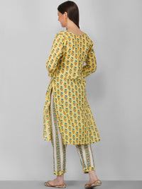 Thumbnail for NOZ2TOZ Women's Yellow Ethnic Motifs Printed Pure Cotton Kurta with Trousers & Dupatta - Distacart