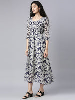 Thumbnail for Souchii White Floral Layered Chiffon Empire Midi Dress - Distacart