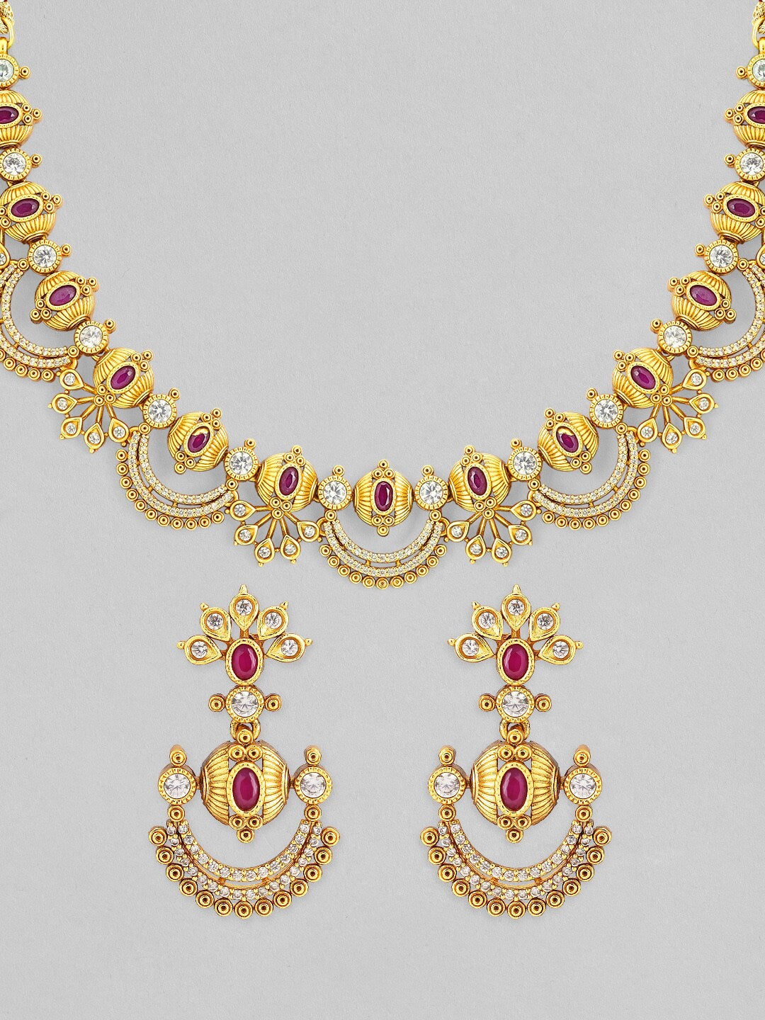 Rubans 24K Gold-Plated Zircon Studded Temple Necklace Set - Distacart