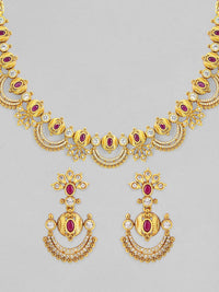 Thumbnail for Rubans 24K Gold-Plated Zircon Studded Temple Necklace Set - Distacart
