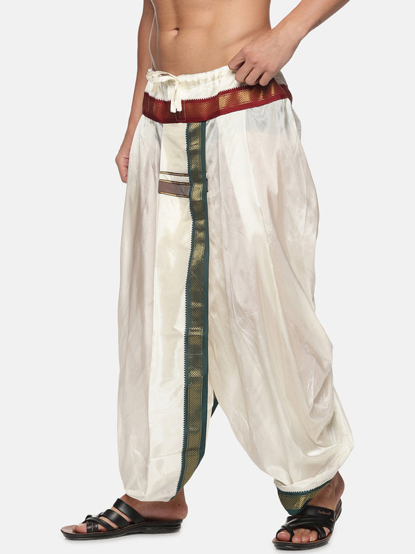 Sethukrishna Men Cream Solid Art Silk Dhotis - Distacart