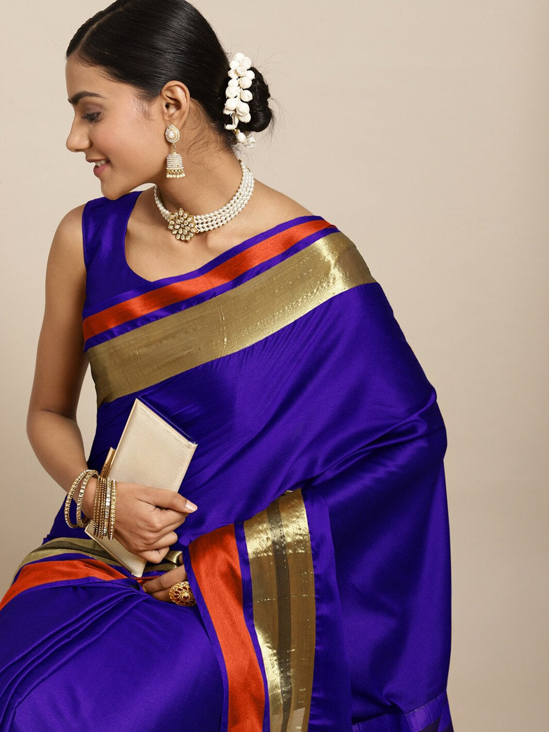 Saree Mall Blue & Copper-Toned Zari Silk Blend Uppada Sarees - Distacart