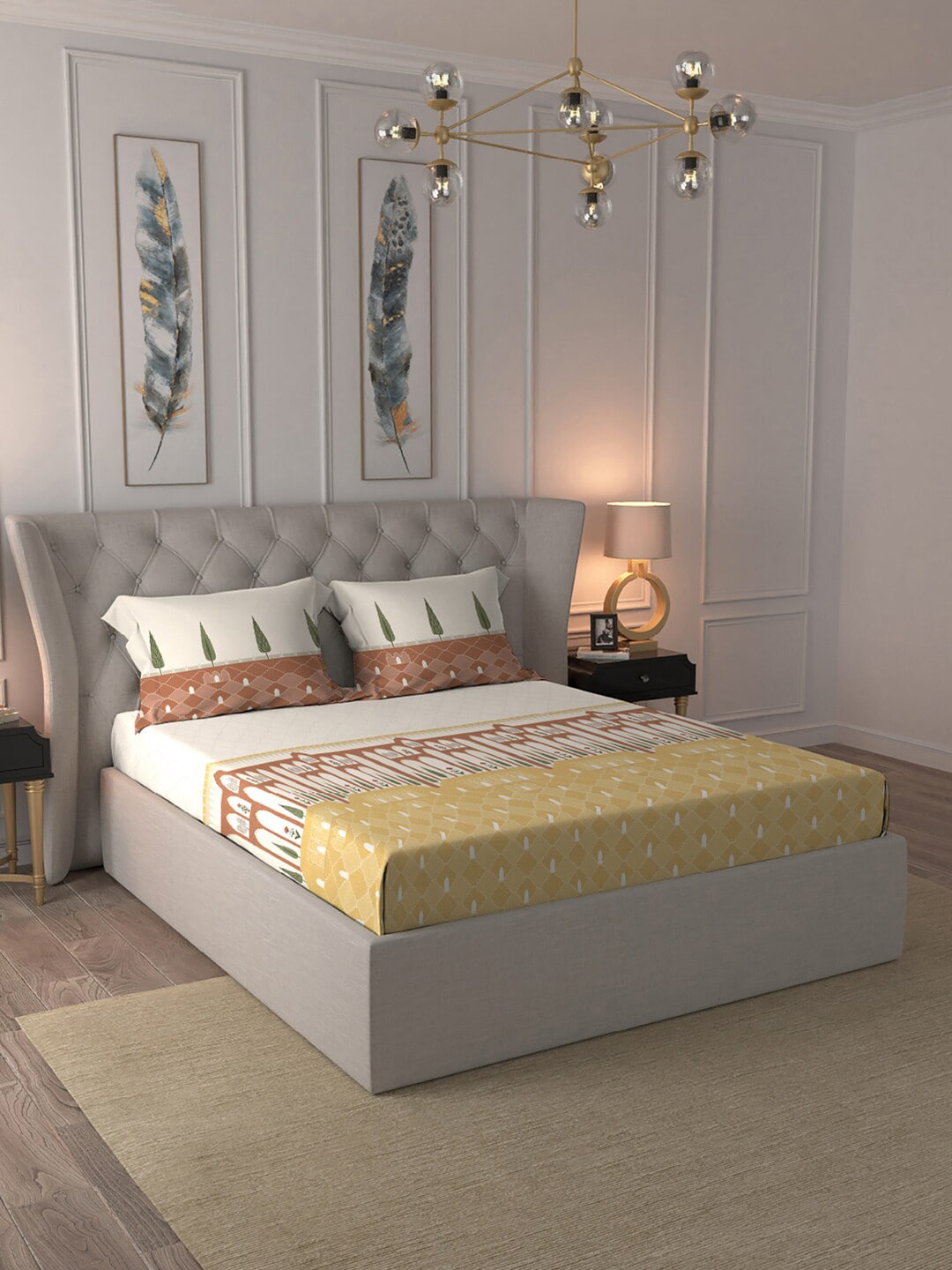 MYTRIDENT Road To Jaipur Brown Cotton 210 TC King Bedsheet & 2 Pillow Covers - Distacart