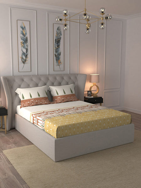 MYTRIDENT Road To Jaipur Brown Cotton 210 TC King Bedsheet & 2 Pillow Covers - Distacart