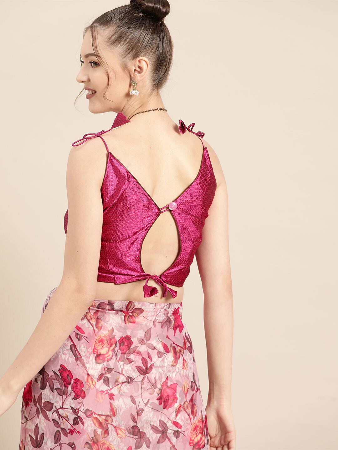 Tikhi Imli Pretty Pink Printed Poly Georgette Saree - Distacart