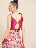 Thumbnail for Tikhi Imli Pretty Pink Printed Poly Georgette Saree - Distacart