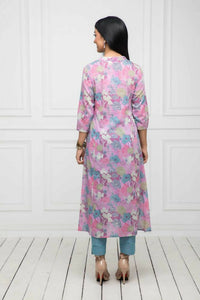 Thumbnail for Myshka Women Multi Floral Rayon A-Line Round Neck Kurtas - Distacart