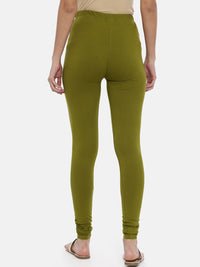 Thumbnail for Souchii Olive Green Solid Slim-Fit Churidar-Length Leggings - Distacart