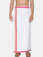 Thumbnail for Sethukrishna Men Pack Of 2 White Solid Cotton Readymade Dhoti - Distacart