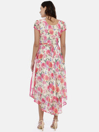 Thumbnail for Souchii Off-White & Pink Floral Printed A-Line Dress - Distacart