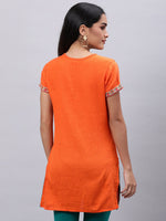Thumbnail for Souchii Orange Floral Embroidered Mirror Work Mirror Work Kurti - Distacart
