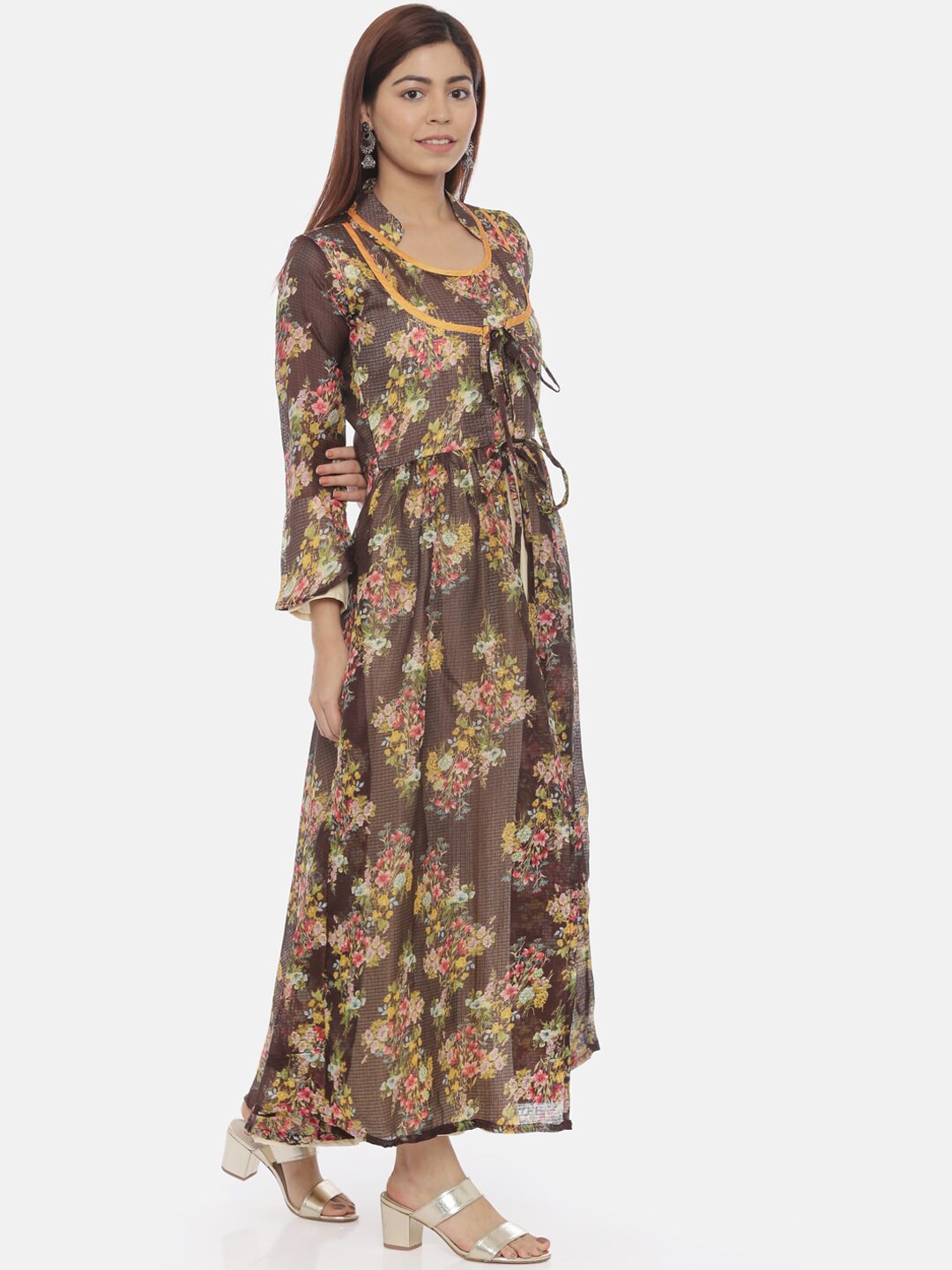 Souchii Women Brown Printed Maxi Dress - Distacart