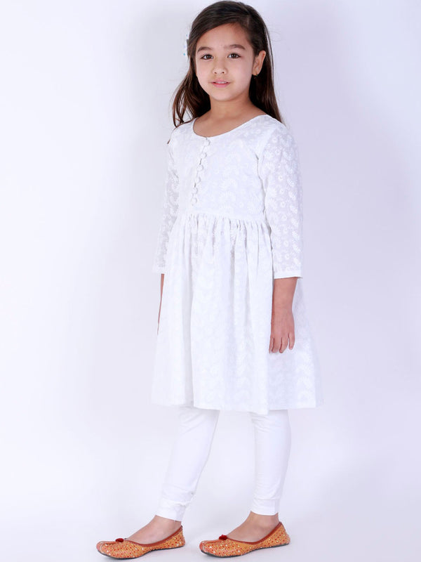 Vastramay Girls White Chikankari Cotton Kurta And Leggings - Distacart
