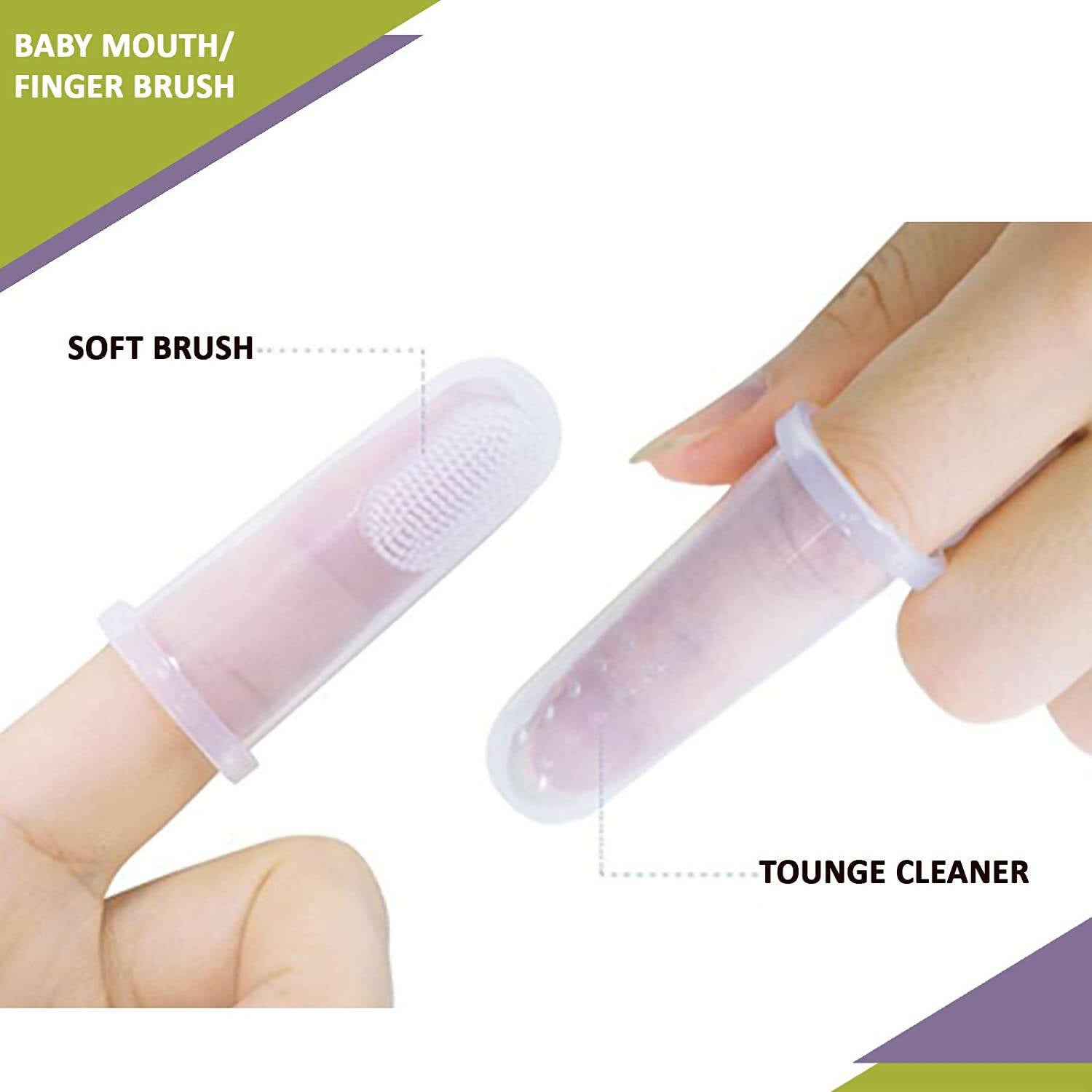 Safe-O-Kid Silicone Baby Finger, Infant Training Soft Teeth Brush, Oral Cleaning Massager For Babies- 1 Blue, 1 Pink & 1 Transparent - Distacart