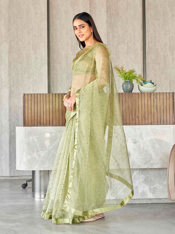 Tikhi Imli Sequinned Organza Saree - Distacart
