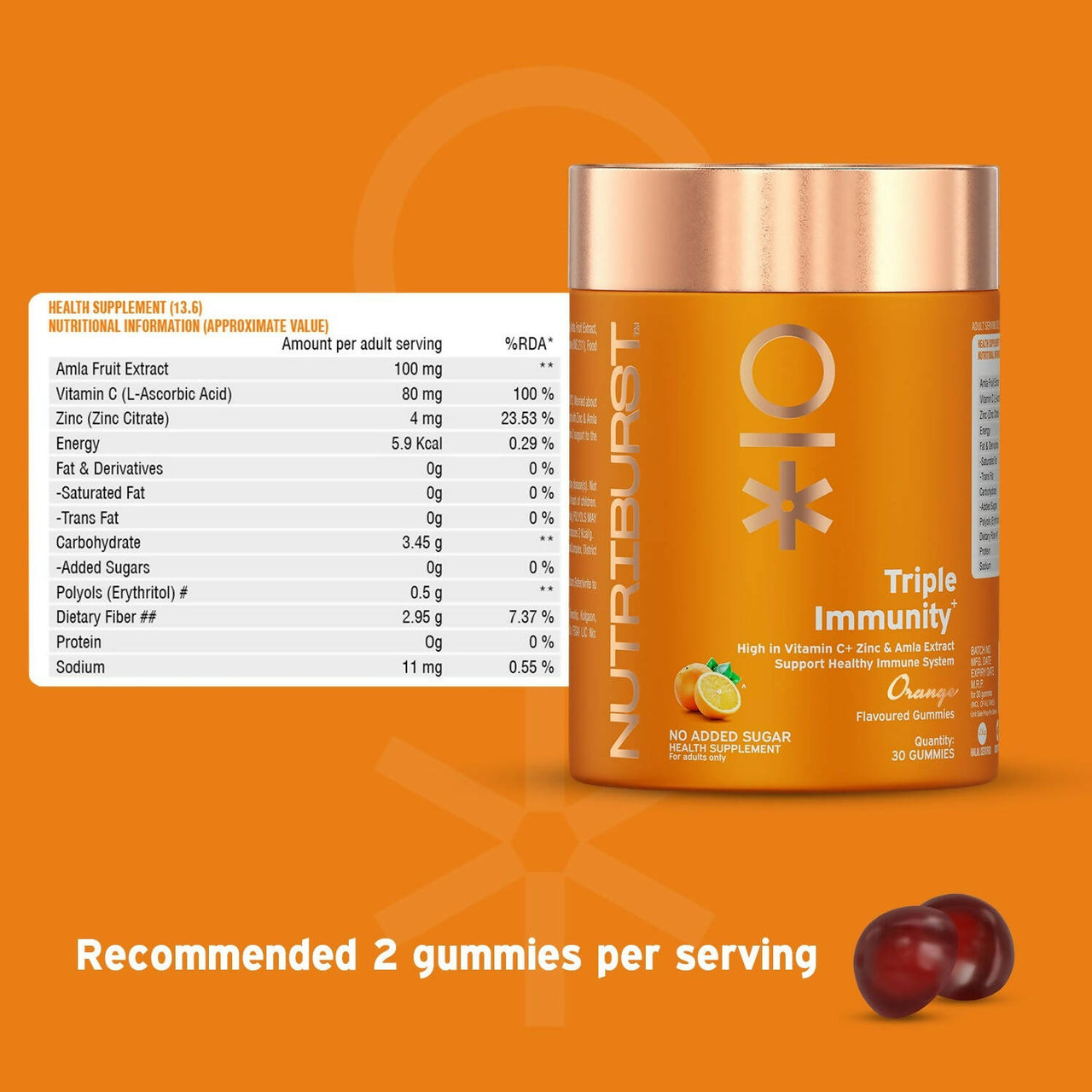 Nutriburst Triple Immunity Gummies With Vitamin C, Zinc & Amla - Distacart