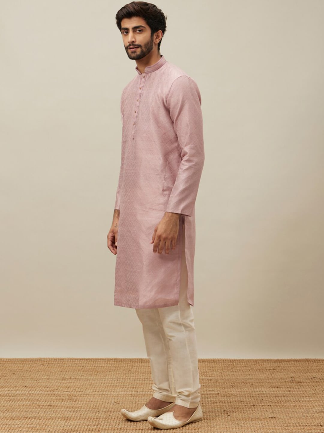 Manyavar Ethnic Motif Woven Design Mandarin Collar Kurta With Pyjamas - Distacart