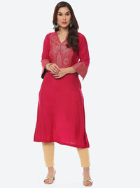 Thumbnail for Biba Women Fuchsia Yoke Design A-Line Kurta - Distacart