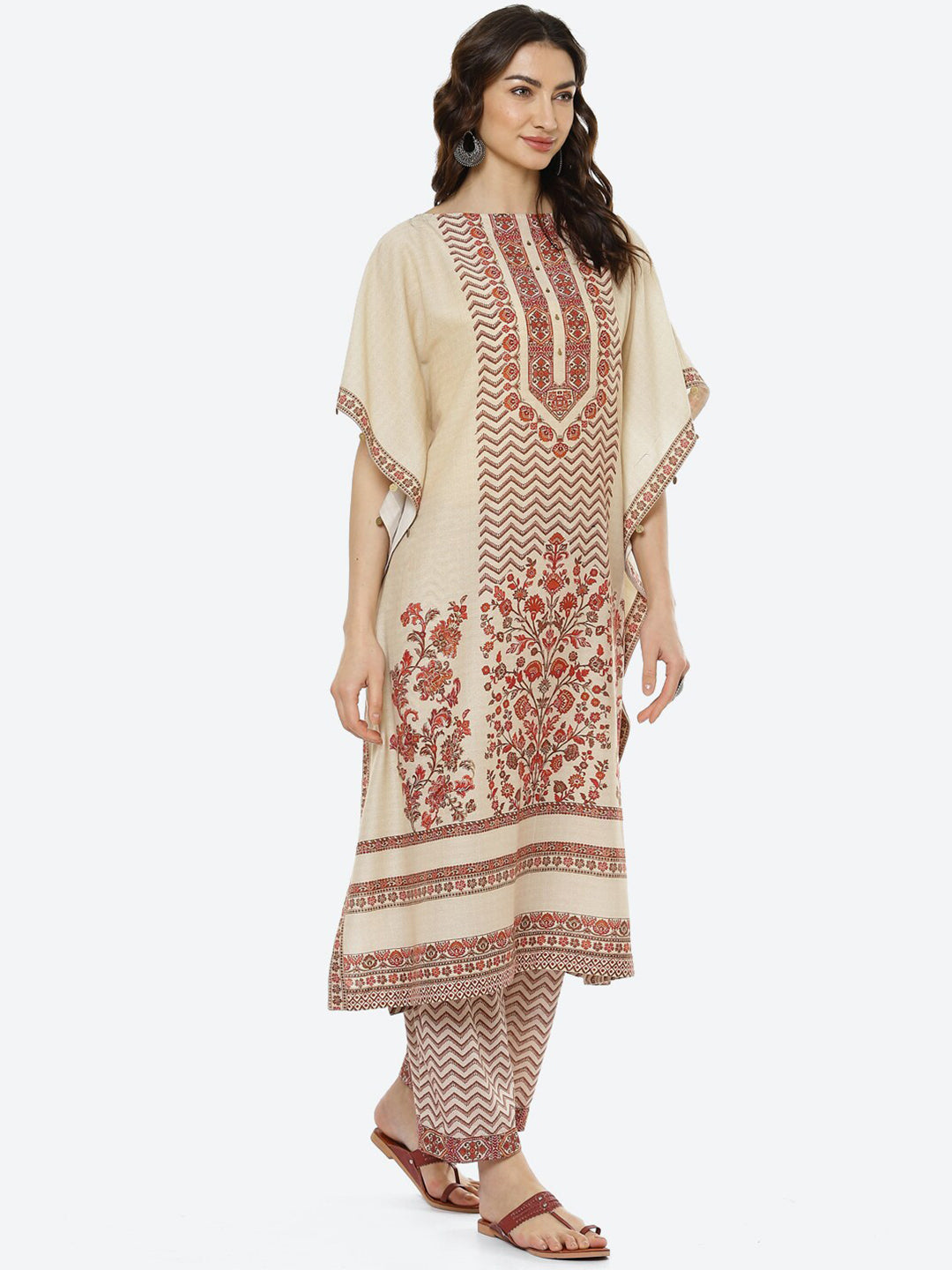 Biba Women Beige Ethnic Motifs Printed Kurta with Palazzos - Distacart