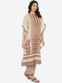 Thumbnail for Biba Women Beige Ethnic Motifs Printed Kurta with Palazzos - Distacart