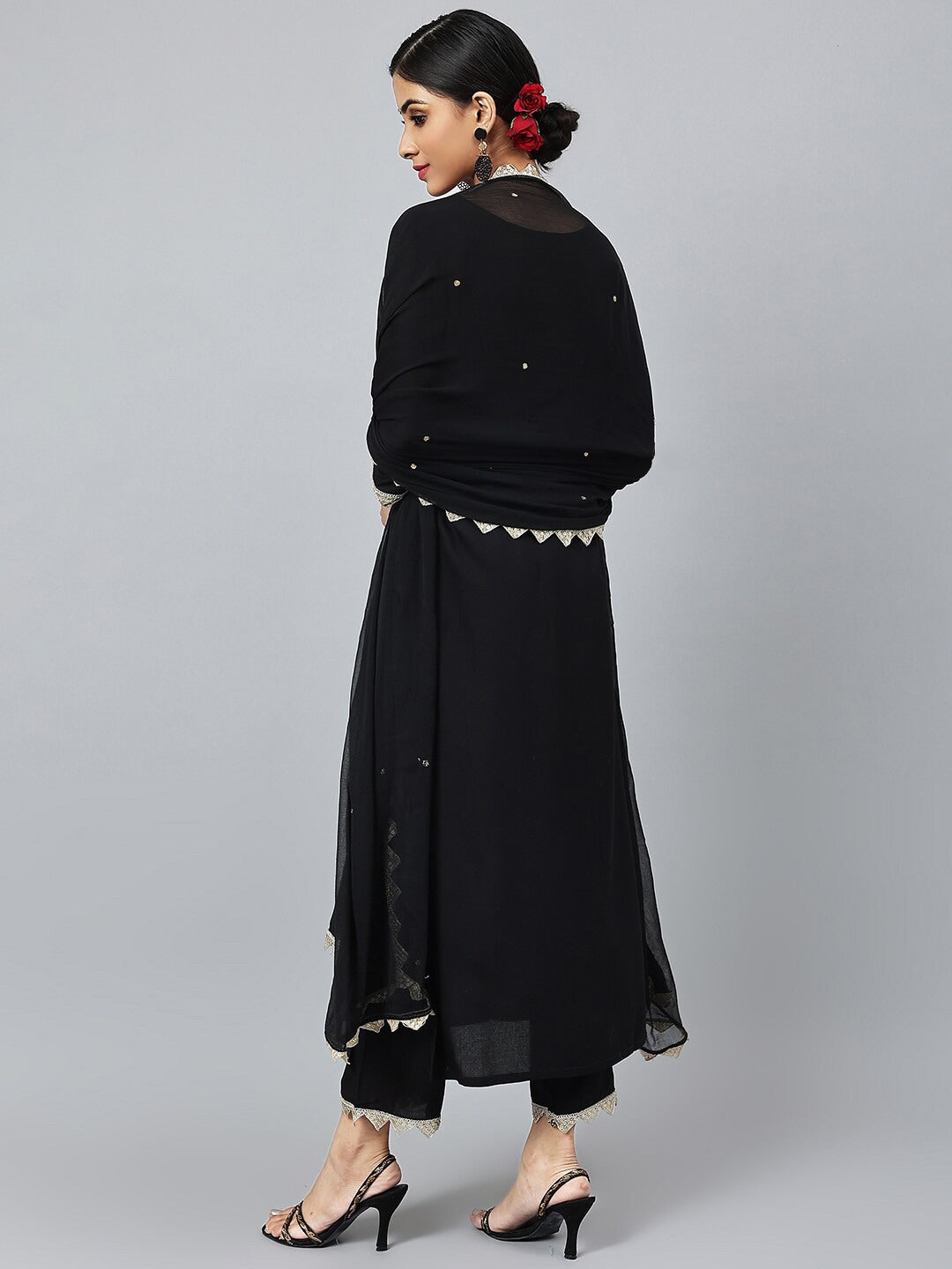 Khushal K Women Black Sequinned Kurta with Trousers & With Dupatta - Distacart