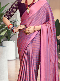 Thumbnail for Saree Mall Magenta & Purple Striped Zari Saree - Distacart