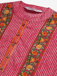 Thumbnail for Biba Women Red & Off-White Striped Kurta with Palazzos - Distacart