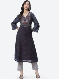 Thumbnail for Biba Women Navy Blue Ethnic Motifs Printed Indigo Kurta - Distacart