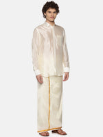 Thumbnail for Sethukrishna Men Cream-Coloured Solid Art Silk Dhoti - Distacart
