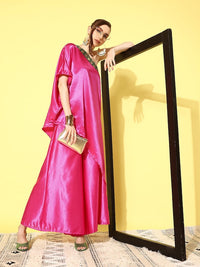 Thumbnail for InWeave Women's Pink Green Brocade Satin Oneshoulder Kurta Set - Distacart