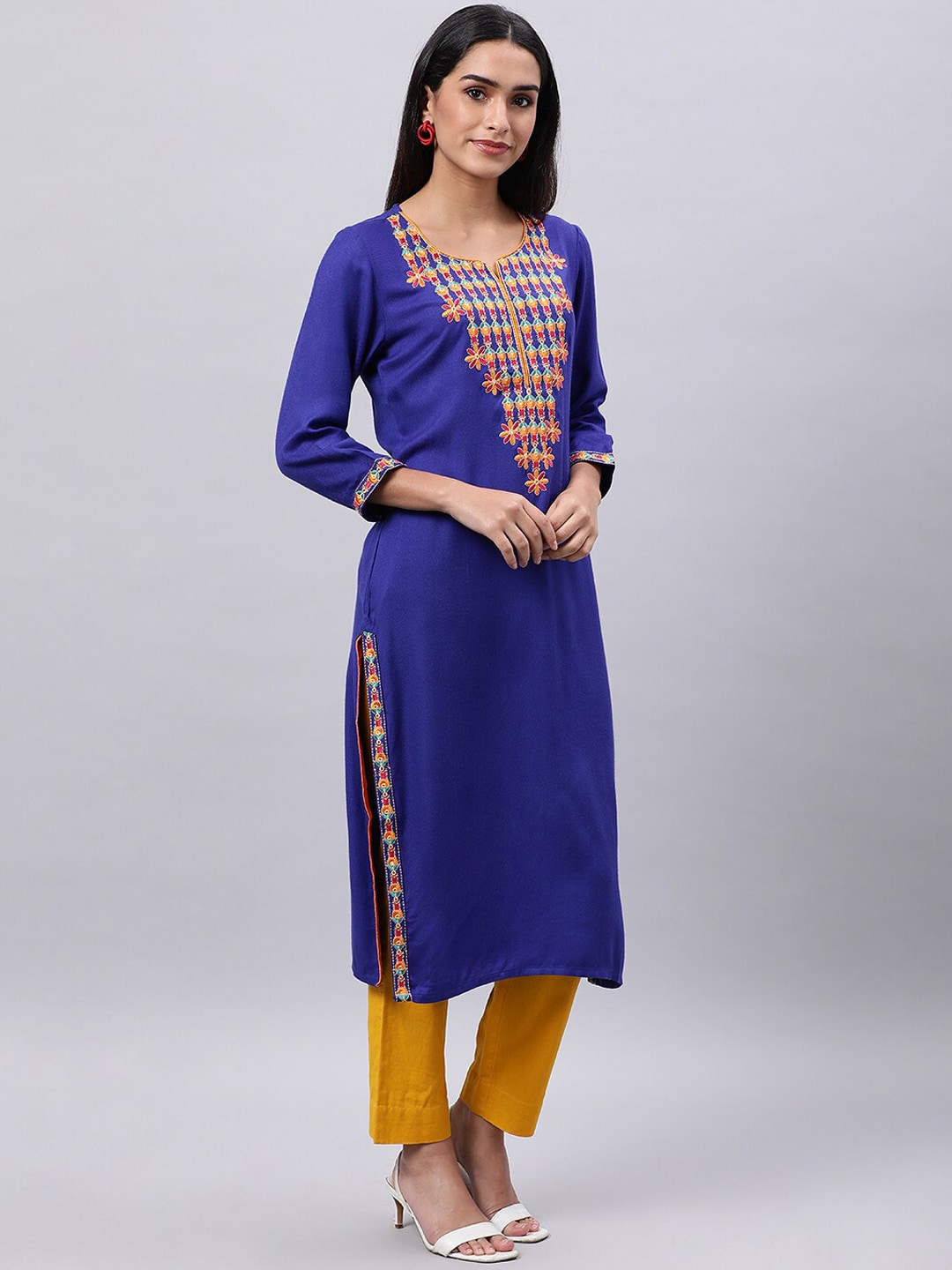 Souchii Blue & cool black Embroidered Mirror Work Grandeur & Majestic Artwork Kurta - Distacart