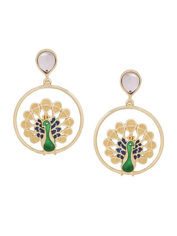 Shoshaa Green Peacock Shaped Drop Earrings - Distacart
