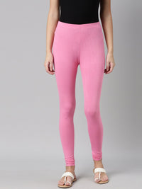 Thumbnail for Souchii Pink Solid Slim-Fit Churidar-Length Leggings - Distacart