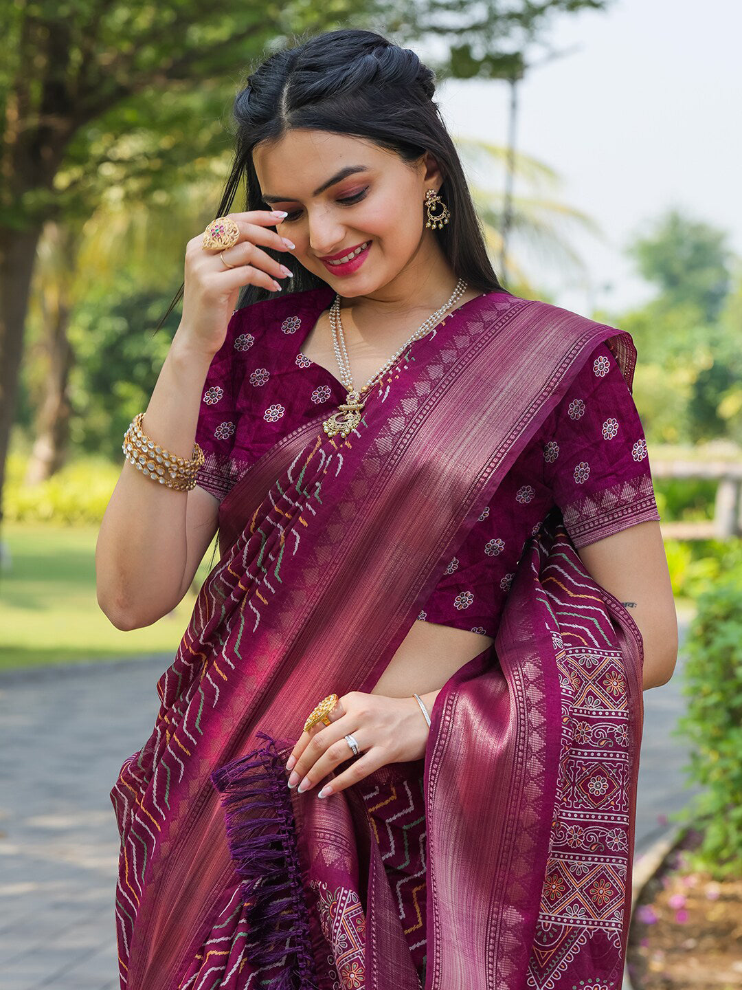 Tikhi Imli Leheriya Printed Zari Ready to Wear Saree - Distacart
