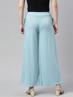 Thumbnail for Souchii Blue Knitted Palazzos - Distacart