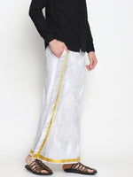 Thumbnail for Sethukrishna Men White Double Layer Readymade Dhoti With Pocket - Distacart