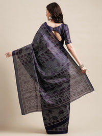 Thumbnail for Saree Mall Navy Blue & Grey Floral Art Silk Bhagalpuri Sarees - Distacart