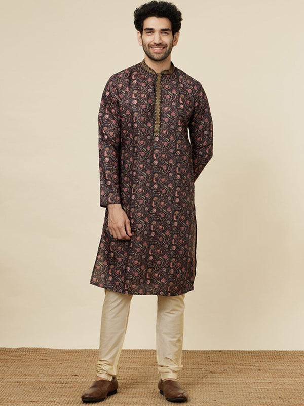 Manyavar Floral Printed Regular Kurta with Churidar - Distacart