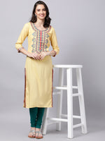 Thumbnail for Souchii Women Cream-Coloured Ethnic Motifs Embroidered Kurta - Distacart