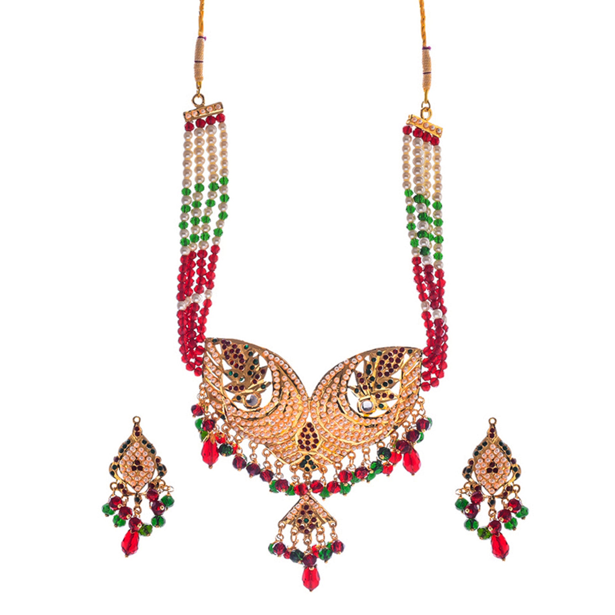 Gold-Plated Alloy Jadau Worktraditional Ethnic Beaded Necklace Set - The Pari - Distacart