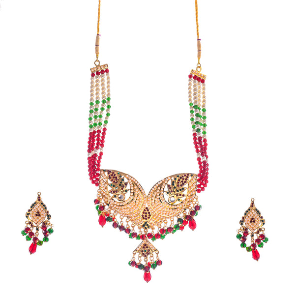 Gold-Plated Alloy Jadau Worktraditional Ethnic Beaded Necklace Set - The Pari - Distacart