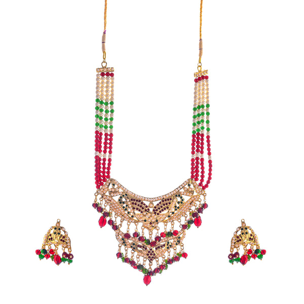 Gold-Plated Alloy Jadau Worktraditional Ethnic Beaded Necklace Set - The Pari - Distacart
