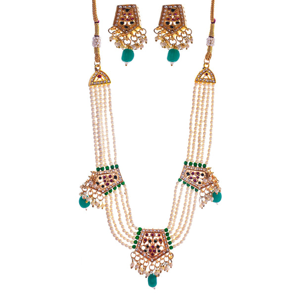 Gold-Plated Alloy Pearl Choker Set With Jadau Kundan Work Motifs - The Pari - Distacart