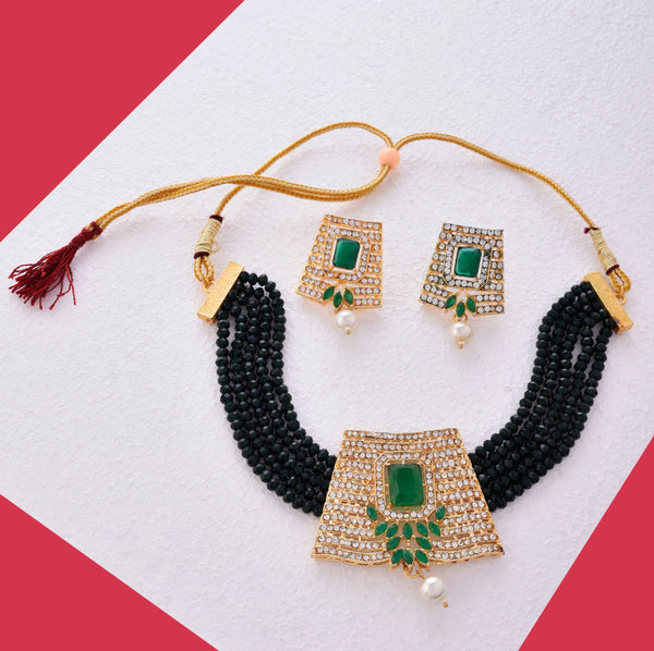 Gold-Plated Alloy Crystal Chain & American Diamond Choker Necklace - The Pari - Distacart