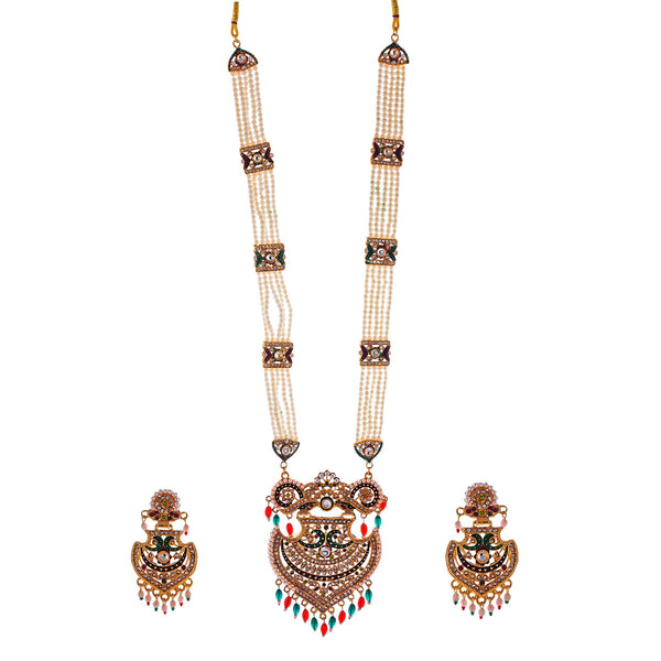 Gold-Plated Alloy Long Jadau Work Rani Haar Necklace - The Pari - Distacart