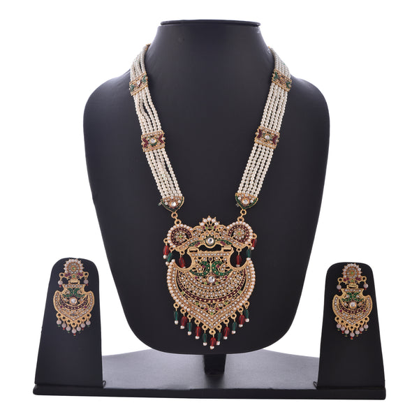 Gold-Plated Alloy Long Jadau Work Rani Haar Necklace - The Pari - Distacart