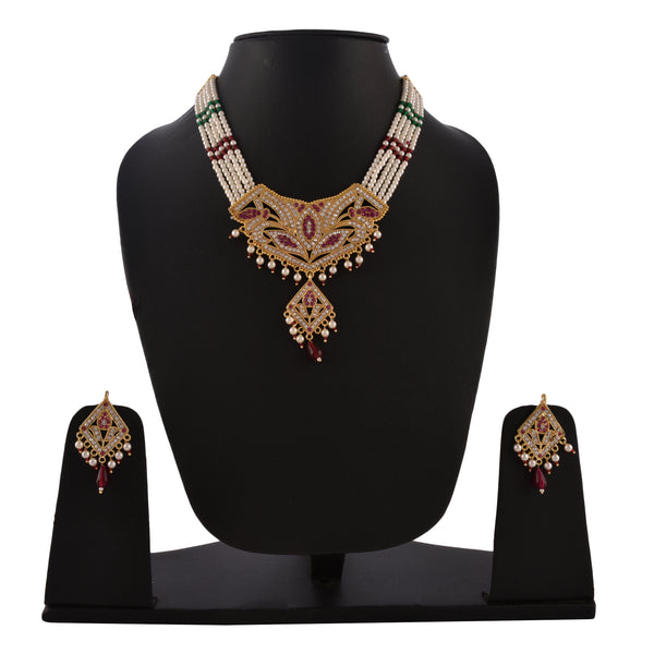 Gold-Plated Alloy Jadau Polki Studded Pearl Mala Necklace Set - The Pari - Distacart