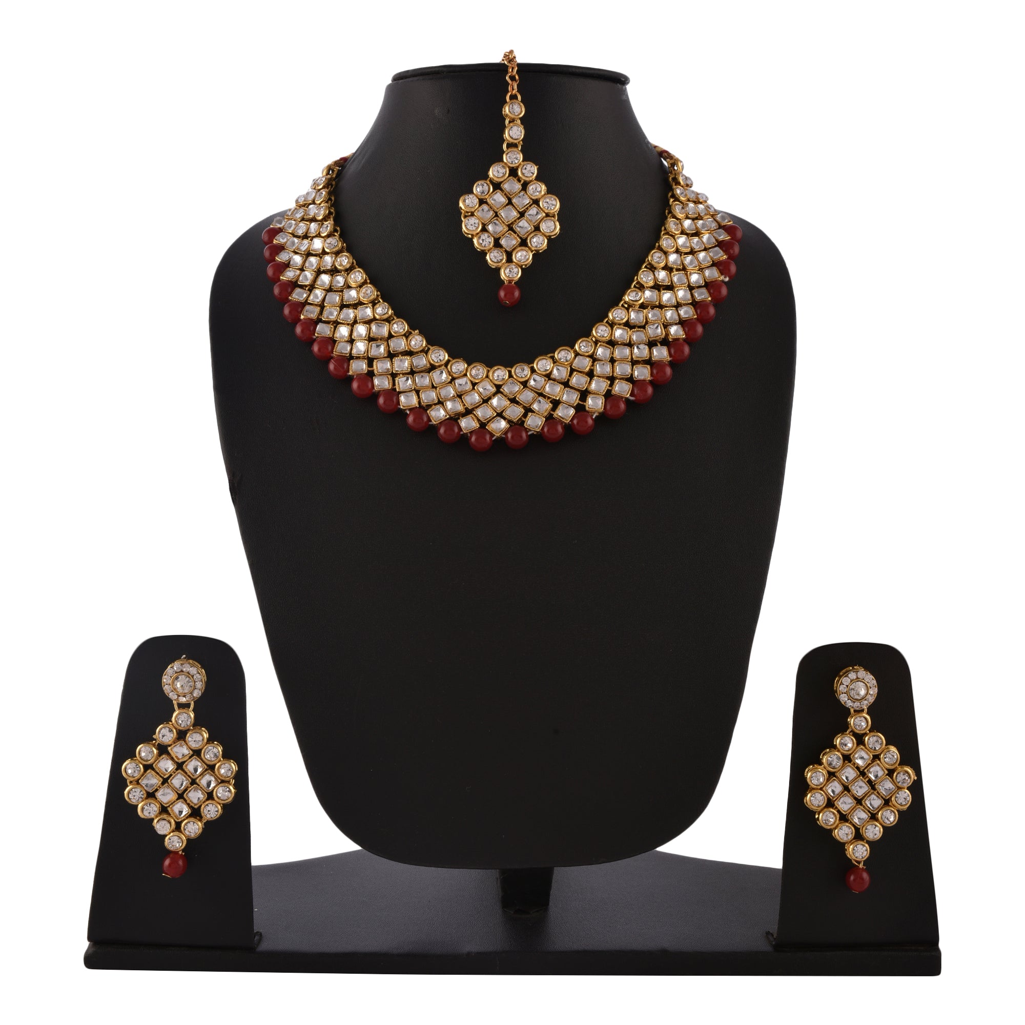 Gold-Plated Alloy Mehrron Kundan Choker Necklace Set With Maangtika - The Pari - Distacart