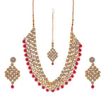 Thumbnail for Gold-Plated Alloy Mehrron Kundan Choker Necklace Set With Maangtika - The Pari - Distacart