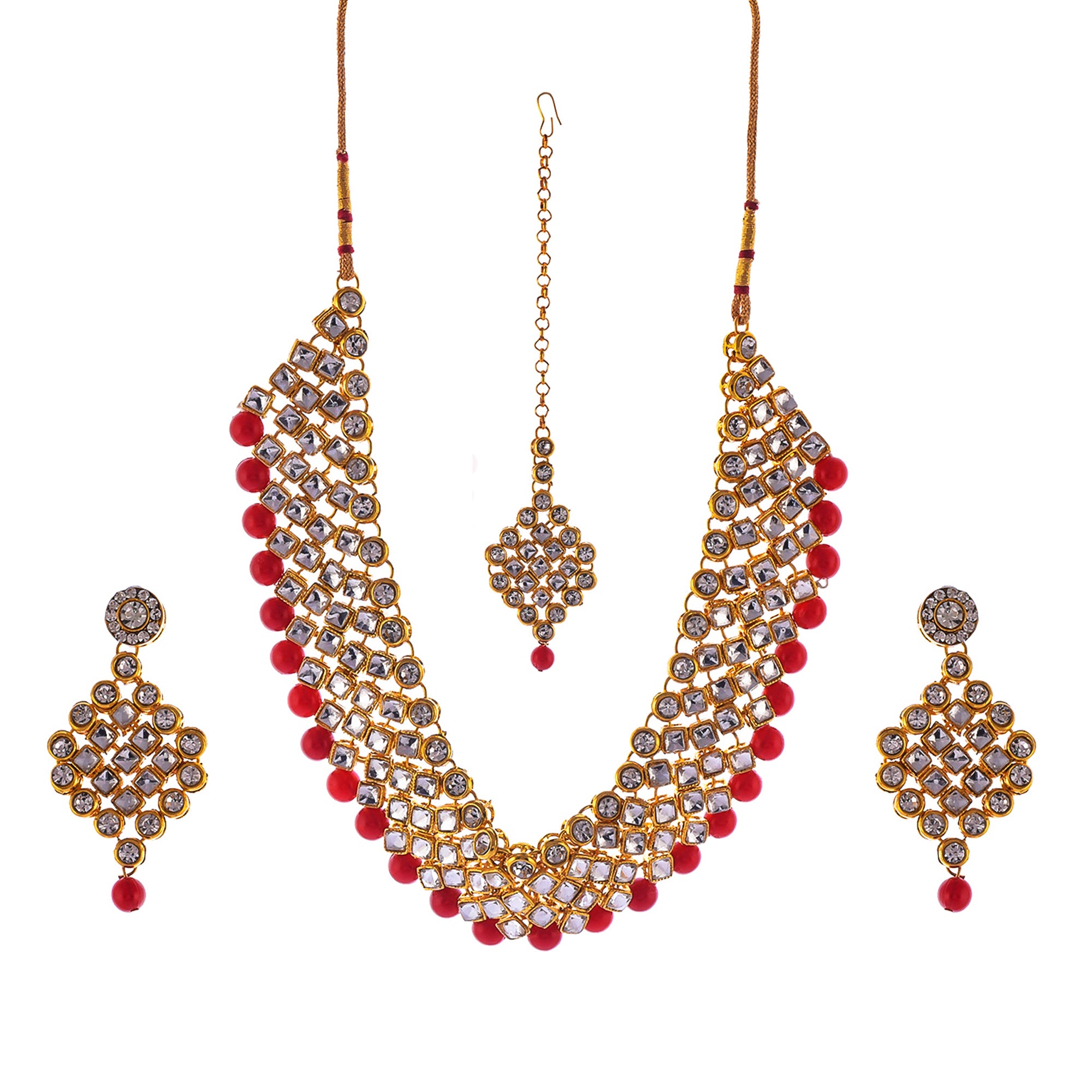 Gold-Plated Alloy Mehrron Kundan Choker Necklace Set With Maangtika - The Pari - Distacart
